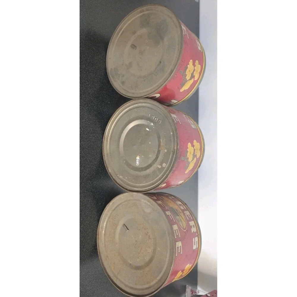 3pc Vintage Folgers 1931 Kansas City Coffee Tin Can Coffee Antique Metal No Lids